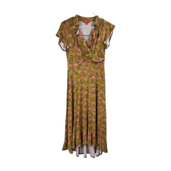 Modcloth Size Medium Green Pink Floral Hi Lo Dress Retro 40s - Picture 1 of 9